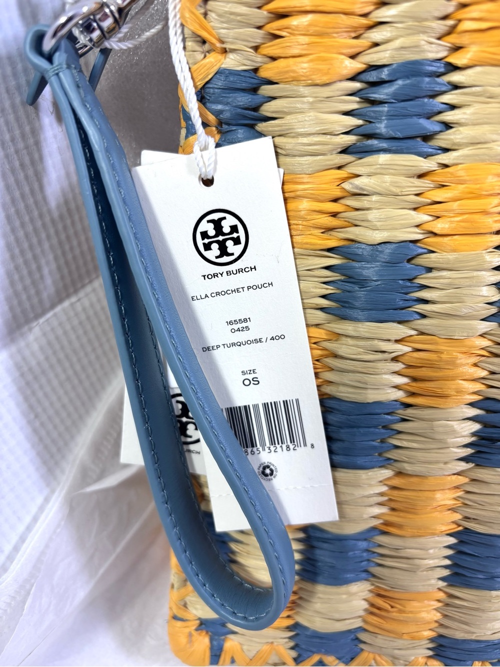 Tory Burch Ella Raffia Pouch. Deep Turquoise. - Picture 15 of 15